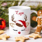 Rénszarvas mintás karácsonyi bögre egyedi neves feliratos christmas bogre mug