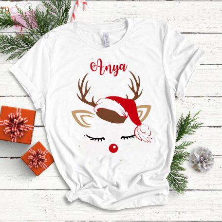 egyedi neves feliratos karacsonyi rudolf szarvas  fiu lany pamut gyerek polo christmas 