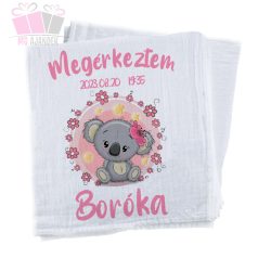 feliratos egyedi textilpelenka kifogó maci medve szurke kek orru blue nose lufi ballon