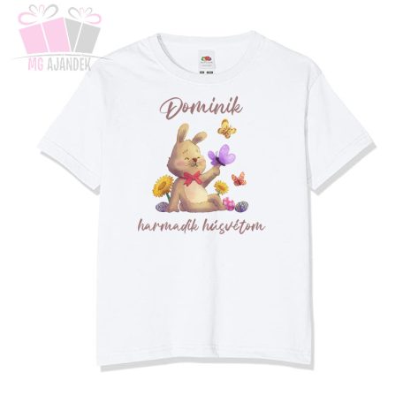 egyedi neves nyuszifül mintas husveti gyermek pamut polo body easter tshirt