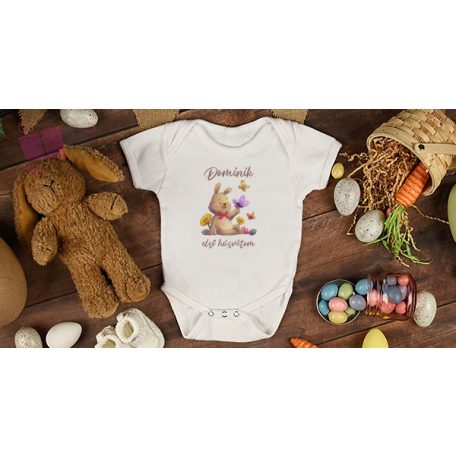 egyedi neves nyuszifül mintas husveti gyermek pamut polo body easter tshirt