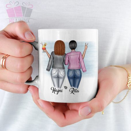 Barátnős egyedi neves kerámia bögre választható karakterekkel barátság best friends bff legjobb bará