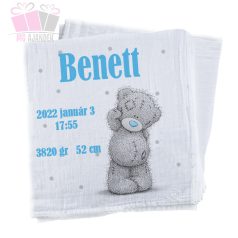 feliratos egyedi textilpelenka kifogó maci medve szurke kek orru blue nose lufi ballon