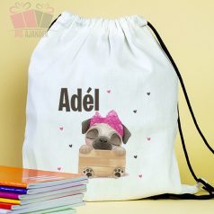 Cuki mopsz mintás egyedi neves tornazsák iskola füzetrboritó school sport cuki animals 