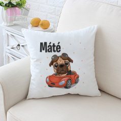 Díszpárna cuki mopsz mintával, névvel egyedi neves ajandek kutya dog eb kedven allat