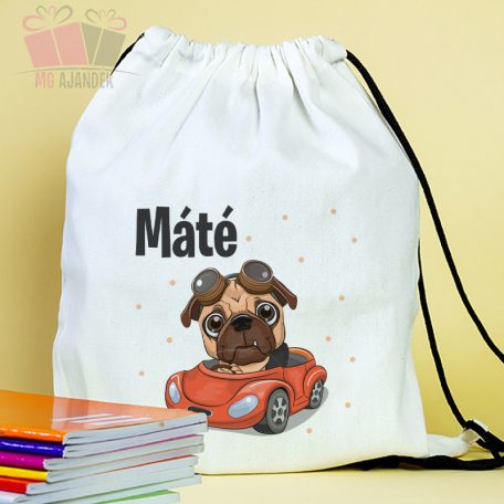 Cuki mopsz mintás egyedi neves tornazsák iskola füzetrboritó school sport cuki animals 