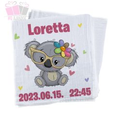 feliratos egyedi textilpelenka kifogó maci medve szurke kek orru blue nose lufi ballon