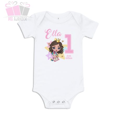 egyedi-neves-feliratos-egyszarvú rágó-mintás-szülinapi-body-gyermek-póló-mese rajzfilm állatos anima