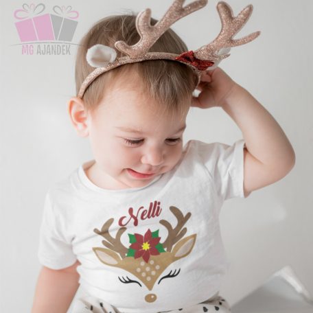 egyedi neves feliratos karacsonyi rudolf szarvas  fiu lany pamut gyerek polo christmas 