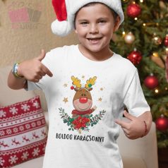 egyedi neves feliratos karacsonyi szarvas szan mikulás cartoon fiu lany pamut gyerek polo christmas