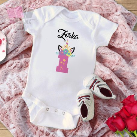 egyedi-neves-szülinapi-body-unikornis lo póni pferd -egy-éves-lettem-birthday-ajándek pamut polo pac