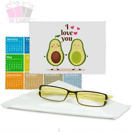 egyedi feliratos neves fényképes ajándék szemüvegtörlő szeretlek avokádós gyümölcsös