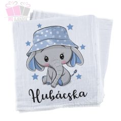 egyedi mintas neves feliratos textilpelenka kifogó baba szuletes born baby elefánt ormány