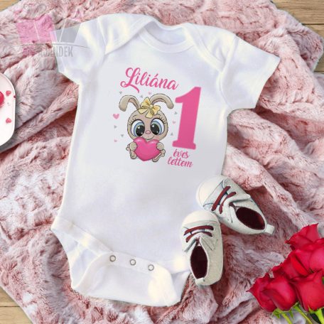 állat mintás egyedi-neves-szülinapos-body-gyermek-póló-szív pink éves lettem-születésnap-birthday