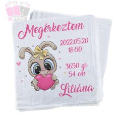 egyedi-neves-pelenka-cuki nyulas kislany szíves allat-feliratos textilpelenka-kifogo