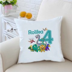 Díszpárna dinós mintával, névvel, számmal