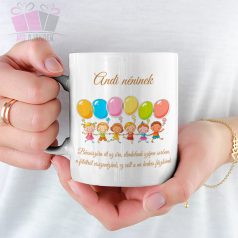 búcsúszóra üt az óra pedagógus napi ajandek kerámia bögre egyedi neved white mug tanar lufi ballagas