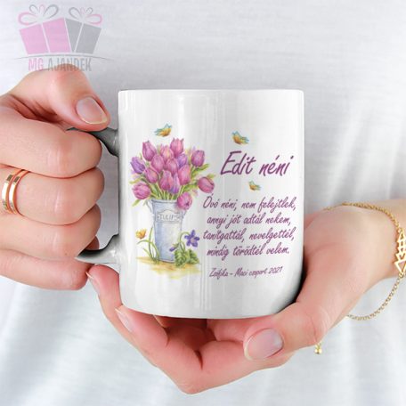 tulipán virág flower pedagógus napi ajandek kerámia bögre egyedi neves white mug tanar ballagas ovo 