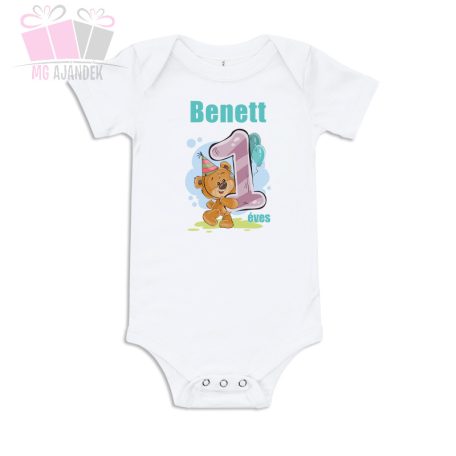 egyedi-neves-szülinapi állatos macis medves-body-egy-éves-lettem-birthday-ajándek-bear