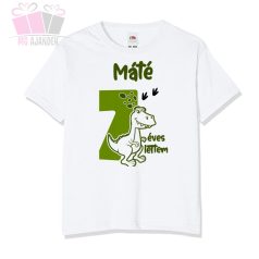 egyedi születésnapi póló feliratos éves lettem dino_mintás_body_saját_névvel-adatok birthday tshirt 