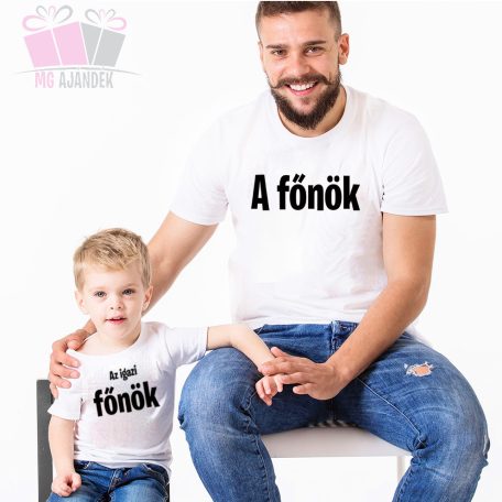 igazi főnök páros póló apa fia szett-  szett gyerek apa fia daddy son kids csaladi polo