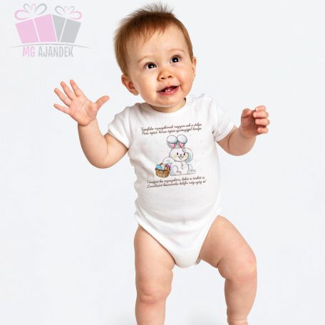 egyedi neves nyuszifül mintas husveti gyermek pamut polo body easter tshirt