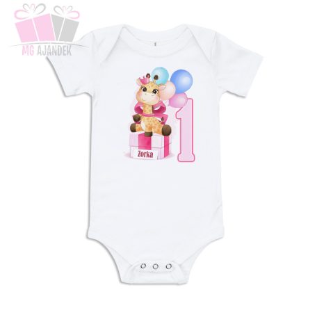 zsirafos giraffe állatos -egyedi-neves-szülinapos-body-gyermek-póló éves lettem-születésnap-birthday