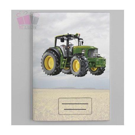 egyedi zold traktor mintás füzetborító iskola neves suli mz mezőgazdaság jármű markolo kombájn