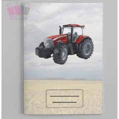 egyedi piros traktor mintás füzetborító iskola neves suli mz mezőgazdaság jármű markolo kombájn
