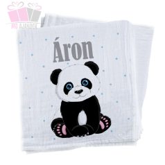 panda mintas feliratos egyedi neves szöveges ajandek textilpelenka szuletes baby born maci