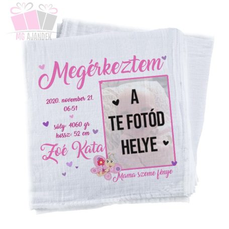 egyedi fenykepes adatos pelenka pelus pamut szuletes textil kislany kisfiu baba erkezik unoka gyerek