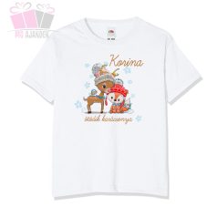 egyedi neves feliratos karacsonyi szarvas rudolf róka állat  fiu lany pamut gyerek polo christmas