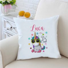 Díszpárna napszemüveges unikornissal, névvel