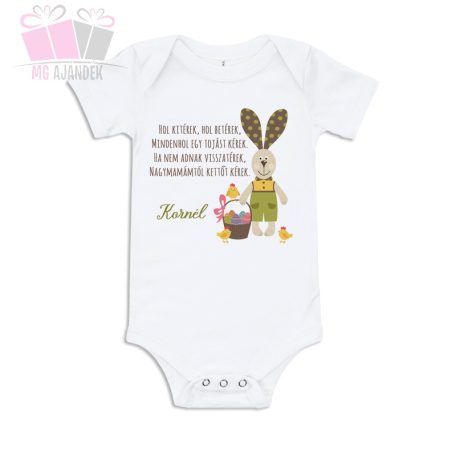 egyedi feliratos neves szoveges feher pamut nyuszis locsolas husvet easter gyermek polo body
