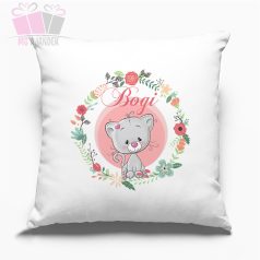 Cica viragkoszoruban egyedi neves parna 