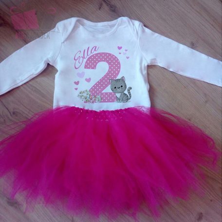 egyedi mintas neves feliratos szamos cica cat macska feher pamut szuletesnap birthday virag