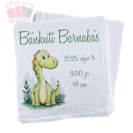 dinoszaurusz mintas feliratos egyedi neves szöveges ajandek textilpelenka szuletes baby born dino