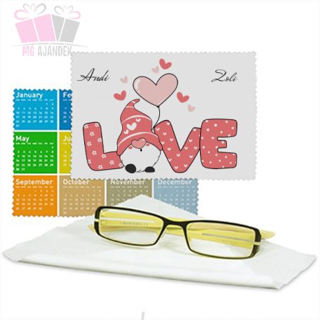 love mintás mano gnome valentin nap szemüvegtörlő allatos ajandek egyedi neves feliratos