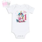 egyedi-neves-feliratos-egyszarvú rágó-mintás-szülinapi-body-gyermek-póló-mese rajzfilm állatos anima