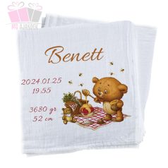 feliratos egyedi textilpelenka kifogó maci medve barna bear neves ujszülött ajándék feliratos  névre szóló