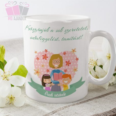 a legjobb tanárnő pedagógus napi ajandek kerámia bögre egyedi neves white mug watercolor virág flowe