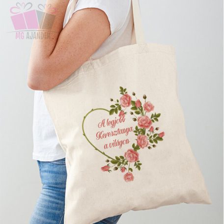 A legjobb keresztanya a világon feliratos egyedi szatyor bevasarlas taska anyak napja mothers day 