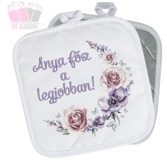 A legjobb mama a világon - lila virágkoszorú mintás edényfogó