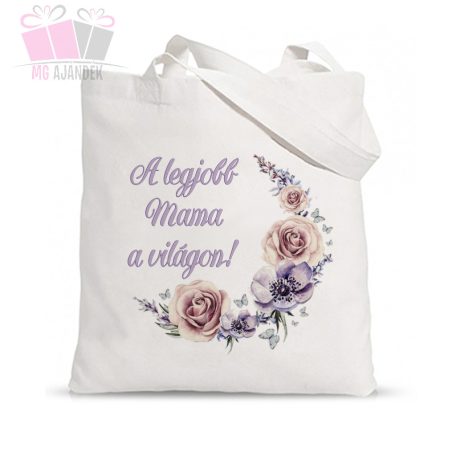 A legjobb mama a világon - lila virágkoszorú mintás vászonszatyor táska anyak nap ajandek mothers da