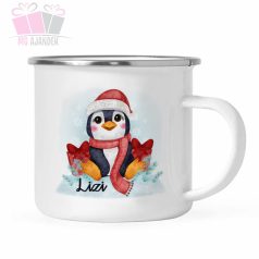 pingvin ajandek- tea karacsony egyedi feliratos fém retro bögre christmas unnep 