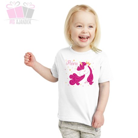 egyedi-neves-feliratos-unikornis egyszarvú-mintás-szülinapi-body-gyermek-póló-mese rajzfilm