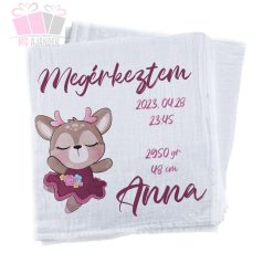szarvasos mintas feliratos egyedi neves szöveges ajandek textilpelenka szuletes baby born állatos 