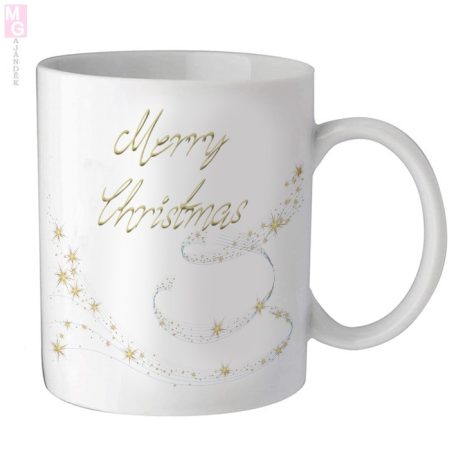 Karácsonyi bögre-arany csillag mintás egyedi feliratos neves merry christmas kerámia mug bögre