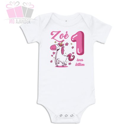 Unikornis mintás egyedi neves éves lettem szülinapi póló/body