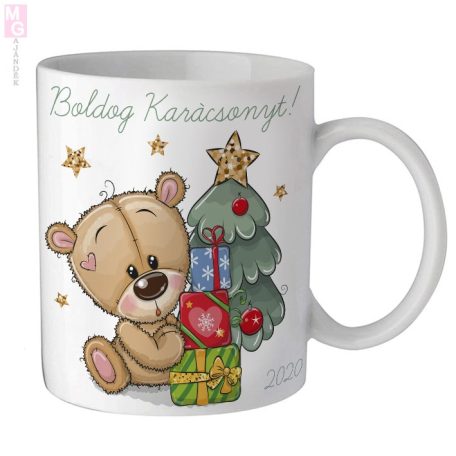 Karácsonyi bögre-Maci ajándék egyedi neves feliratos christmas keramia medve mug bogre
